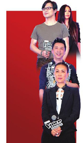 导师张惠妹（右上）、汪峰（左上）、庾澄庆（左中）、那英